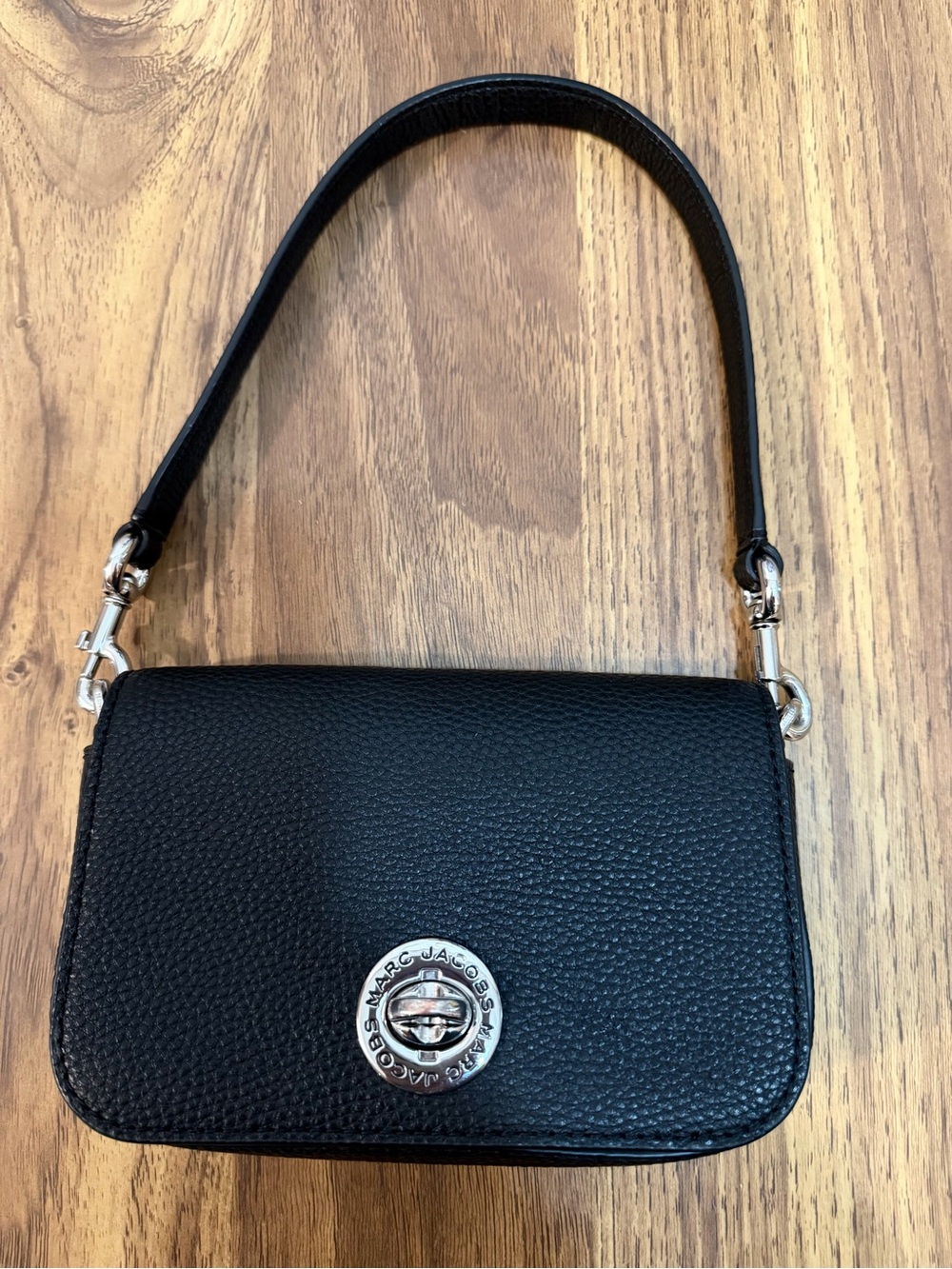 Marc Jacobs Black Pebbled Leather Shoulder Bag with Silver Turn-Lock